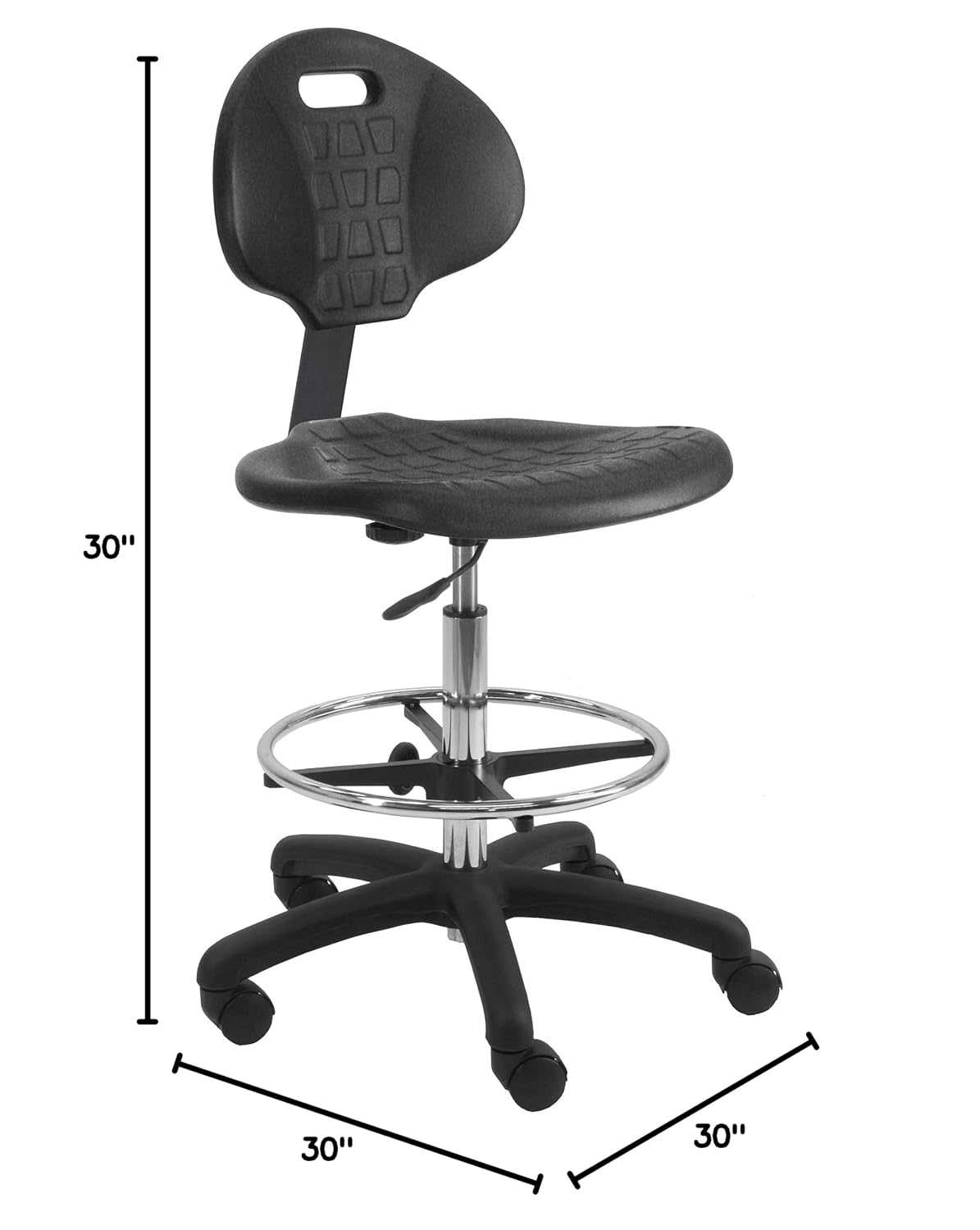 BenchPro Urethane Tall Chair with Footring and Single Lever Control - 22"-32" Adjustable Height x 18.5" Width x 18.0" Length - Black