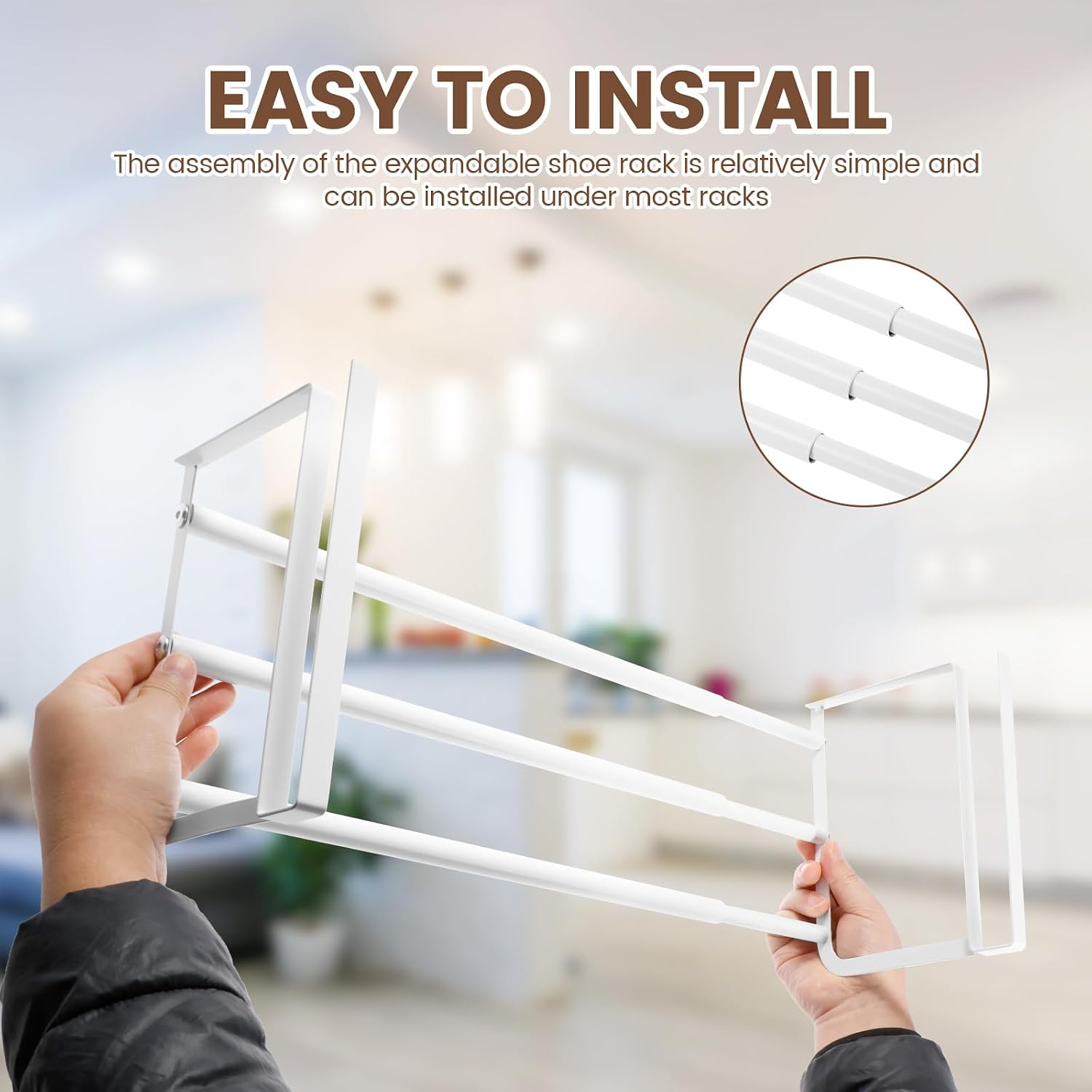 Shoe Storage Rack, Expandable Shoe Rack, Under Shelf Shoe Rack, Carbon Steel Under Shelf Shoe Rack Hanging Shoe Tray for Cabinet Shoe Cupboard (White)