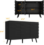AIEGLE 47.2“W Buffet Cabinet Sideboard with 2 Adjustable Shelves, Modern Credenza Cupboard with 3 Stylish Doors, Wood Storage Cabinet, Black