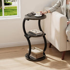 JUSTOGO Small Round Side Table, 3-Tier End Table for Living Room, Vintage Nightstand for Small Spaces Sofa Couch Corner Bedside Bedroom, S-Shaped Wood Accent Table Matel Coffee Table, Charcoal Grey