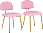 VECELO Dining Chairs Set of 2, Upholstered Kitchen Chairs with Extra Thick Cushion & Sturdy Metal Frame, Faux Leather Chairs for Vanity, Kitchen, Living Room, Pink