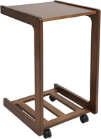 Bacocoo 40cm C Shaped End Table,Natural Wood Color Rubber Wood Small Side Table with 4 Universal Wheels,Mobile Sofa Side Table with Storage Shelf,Table for Living Room, Bedroom,Office. (Walnut Color)
