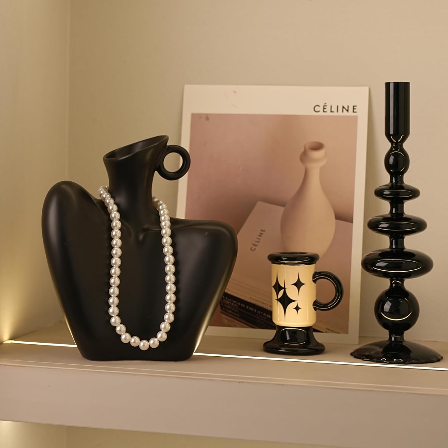 Ceramic Vase, Human Body Vase for Home Decor, Modern Minimalist Boho Vase for Living Rooms, Bedrooms, Shelves, Dining Tables, Bathrooms, and Offices (Black)