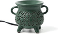 TTJ Ceramic Cauldron Wax Melt Warmer with Love Design, Electric Wax Burner for Home Fragrance, Decorative Candle Warmer with Two Handles, Ideal Gift for Valentine's Day, Wedding, Birthday,Dark Green