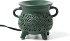 TTJ Ceramic Cauldron Wax Melt Warmer with Love Design, Electric Wax Burner for Home Fragrance, Decorative Candle Warmer with Two Handles, Ideal Gift for Valentine's Day, Wedding, Birthday,Dark Green