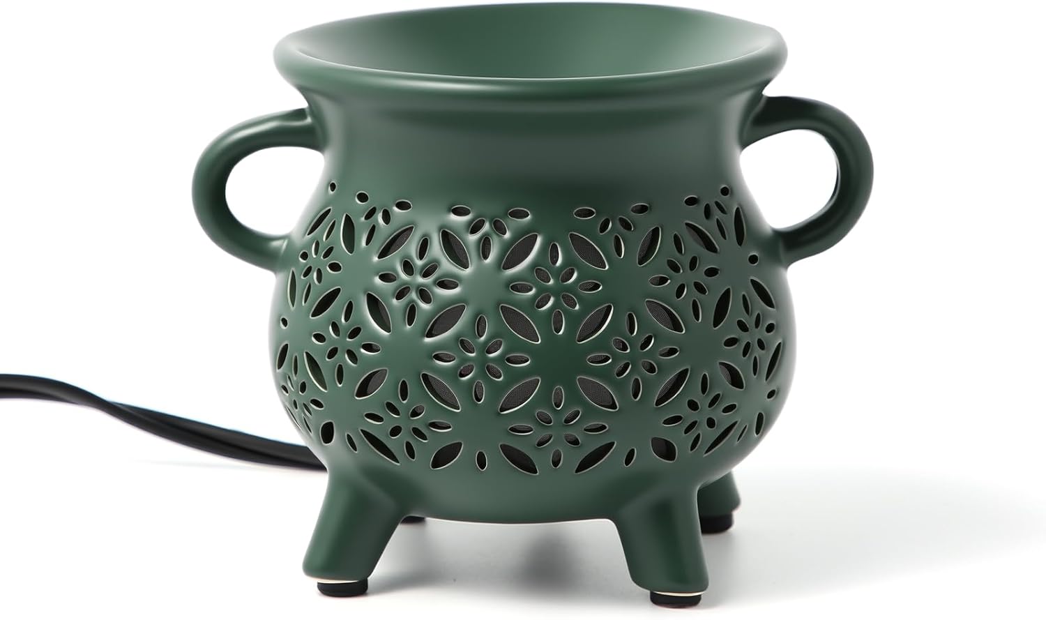 TTJ Ceramic Cauldron Wax Melt Warmer with Love Design, Electric Wax Burner for Home Fragrance, Decorative Candle Warmer with Two Handles, Ideal Gift for Valentine's Day, Wedding, Birthday,Dark Green