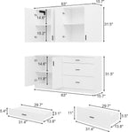63" Wide Kitchen Pantry, 2-Piece Modern Storage Cabinet with 6 Doors and 3 Drawers, Food Pantry Cabinets with 3 Adjustable Shelves, Wall Mounted Cupboard and Base Cabinet for Kitchen, White