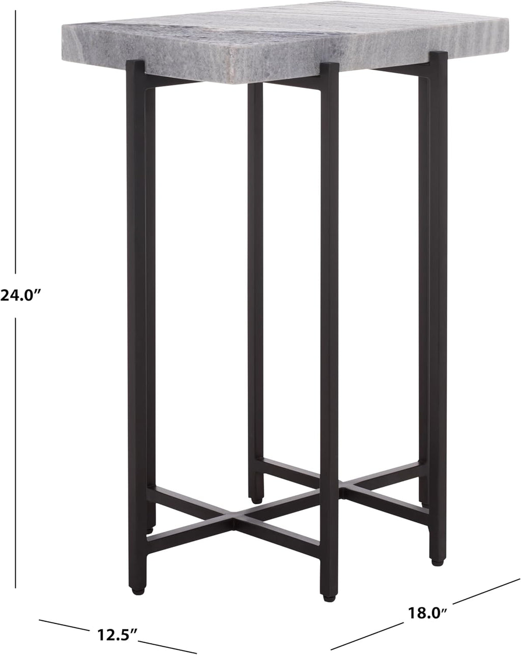 SAFAVIEH Home Collection - Aloha Side Table with Grey Marble Top & Black Iron Base, Modern Accent Table, Fully Assembled (ACC3748A)