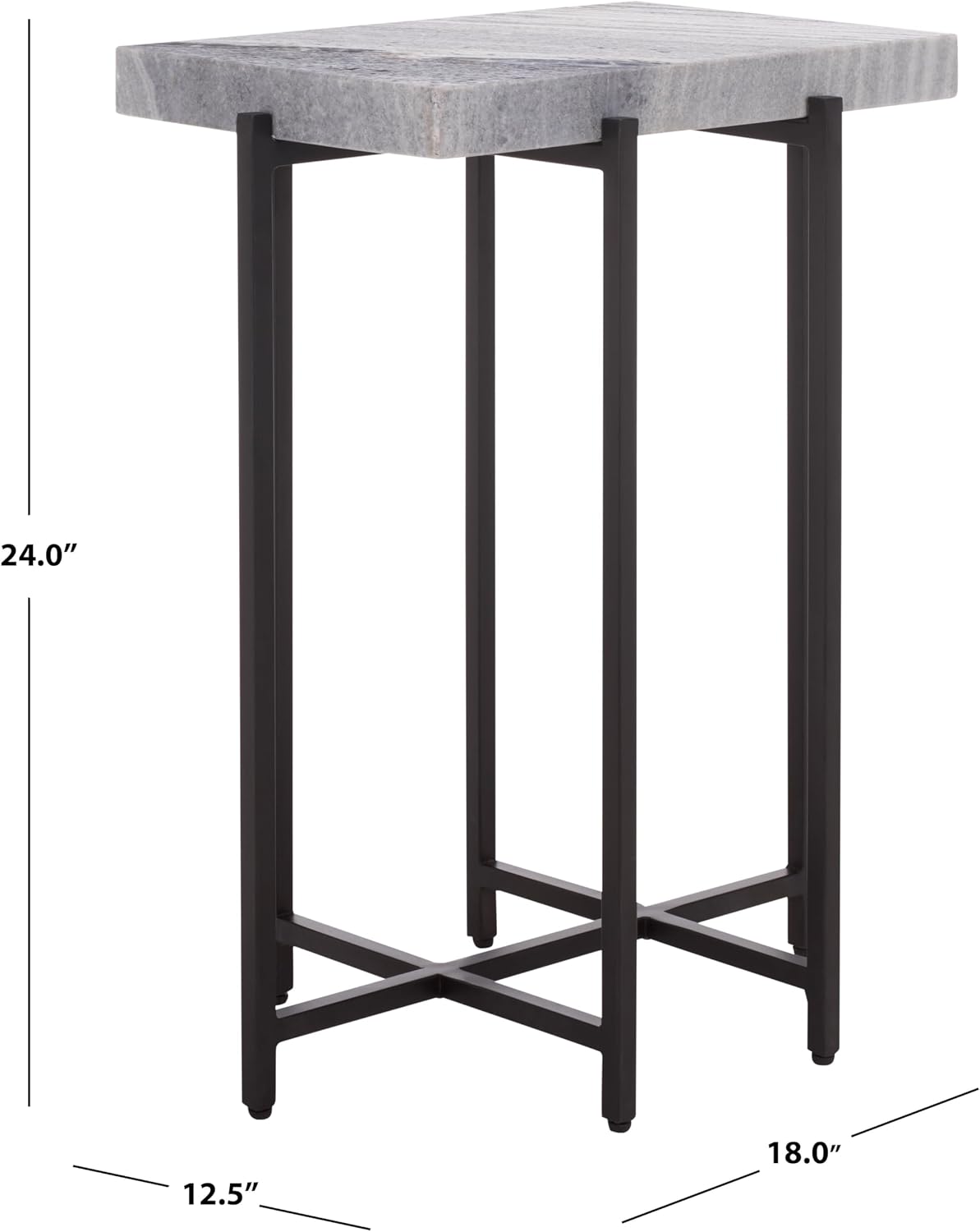 SAFAVIEH Home Collection - Aloha Side Table with Grey Marble Top & Black Iron Base, Modern Accent Table, Fully Assembled (ACC3748A)
