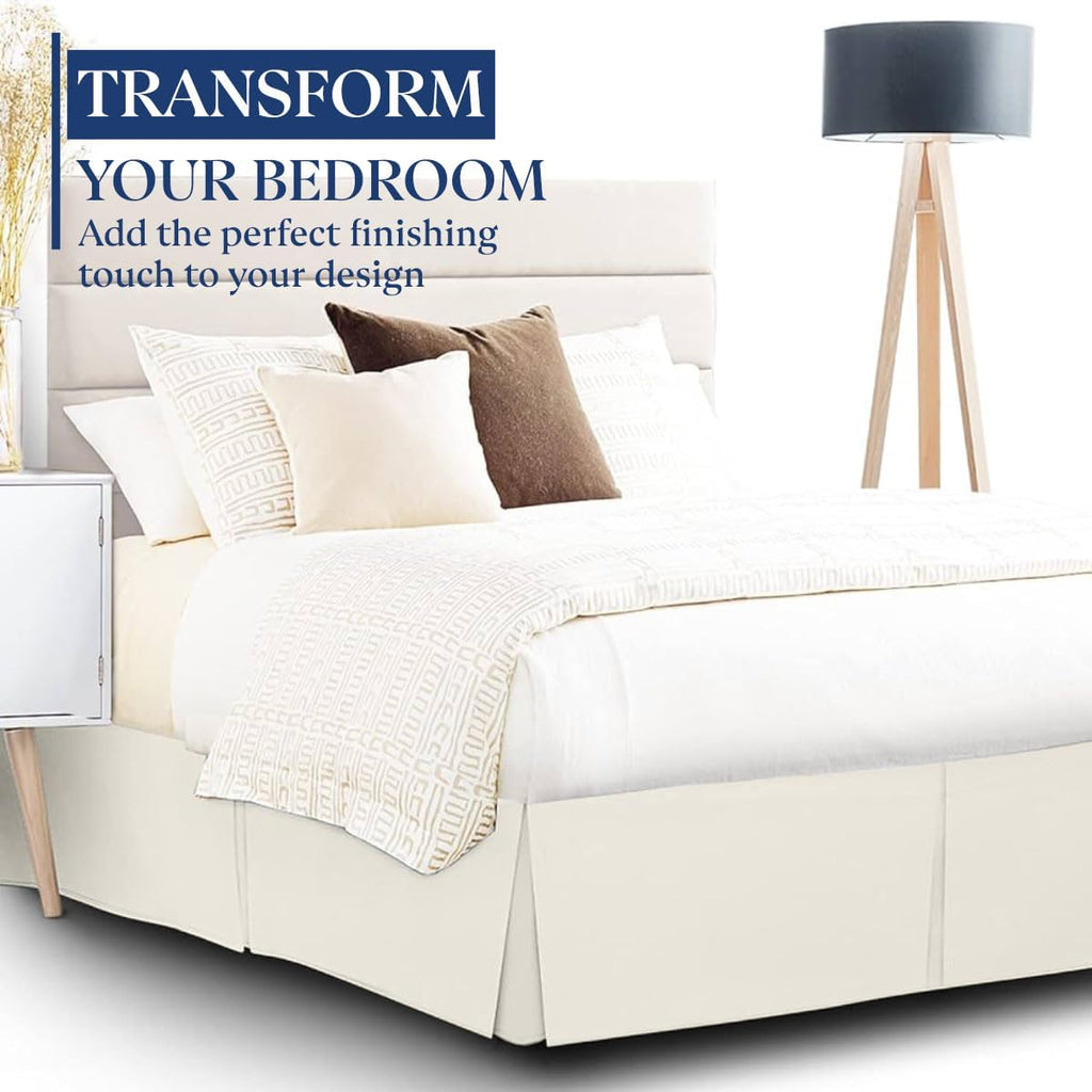 SKY BEDDINGS Luxury Pleated King Bed Skirt with Split Corners - 16 Inch Tailored Drop - Pleated Dust Ruffle - Wrinkle-Free 100% Microfiber - Easy Fit, Soft & Durable - Ivory