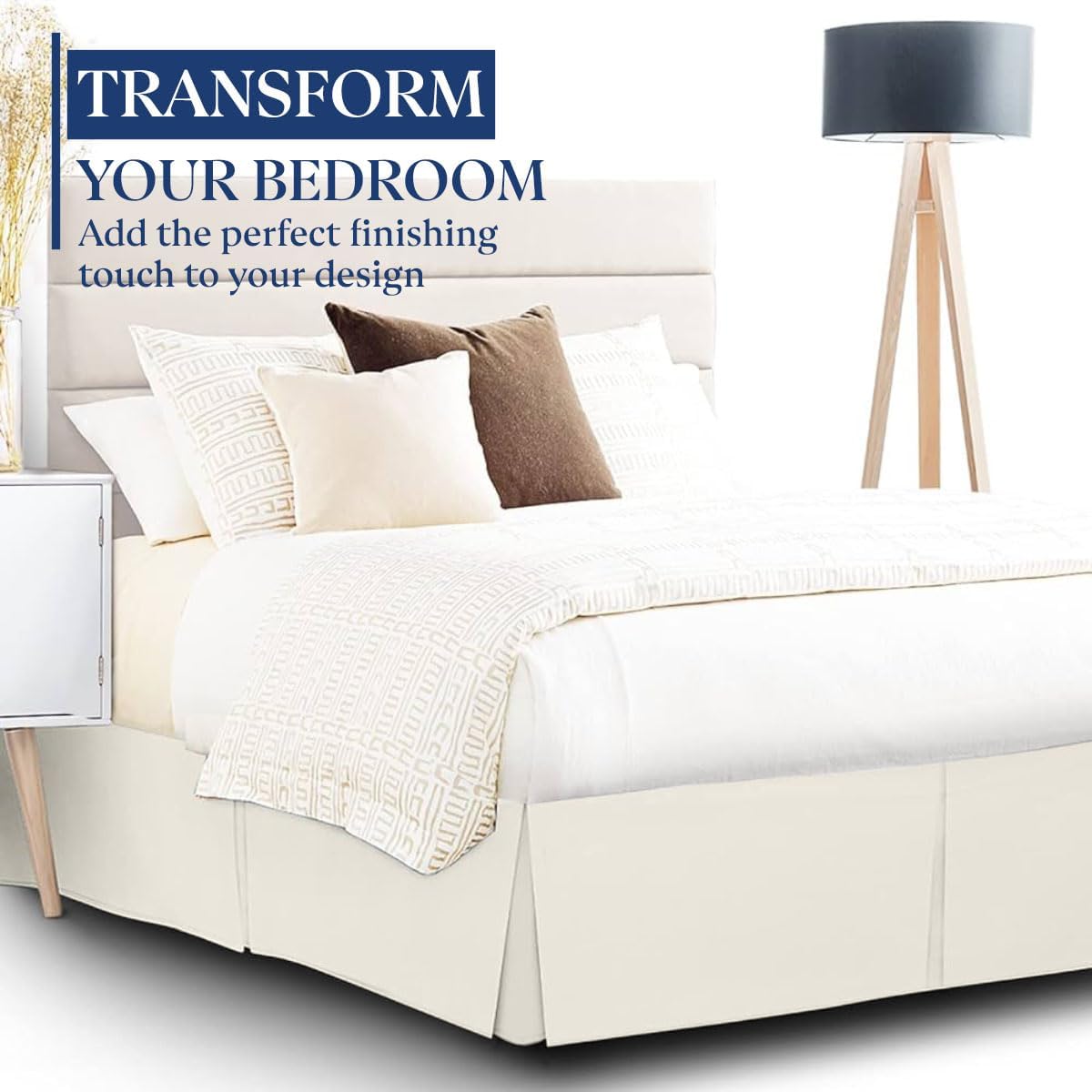 SKY BEDDINGS Luxury Pleated King Bed Skirt with Split Corners - 16 Inch Tailored Drop - Pleated Dust Ruffle - Wrinkle-Free 100% Microfiber - Easy Fit, Soft & Durable - Ivory