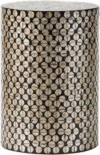 Black & Gold Cylindrical Capiz Stool D14'x20' Art Deco Accent Side Table for Living Room, Bedroom, Outdoor - Elegant & Functional