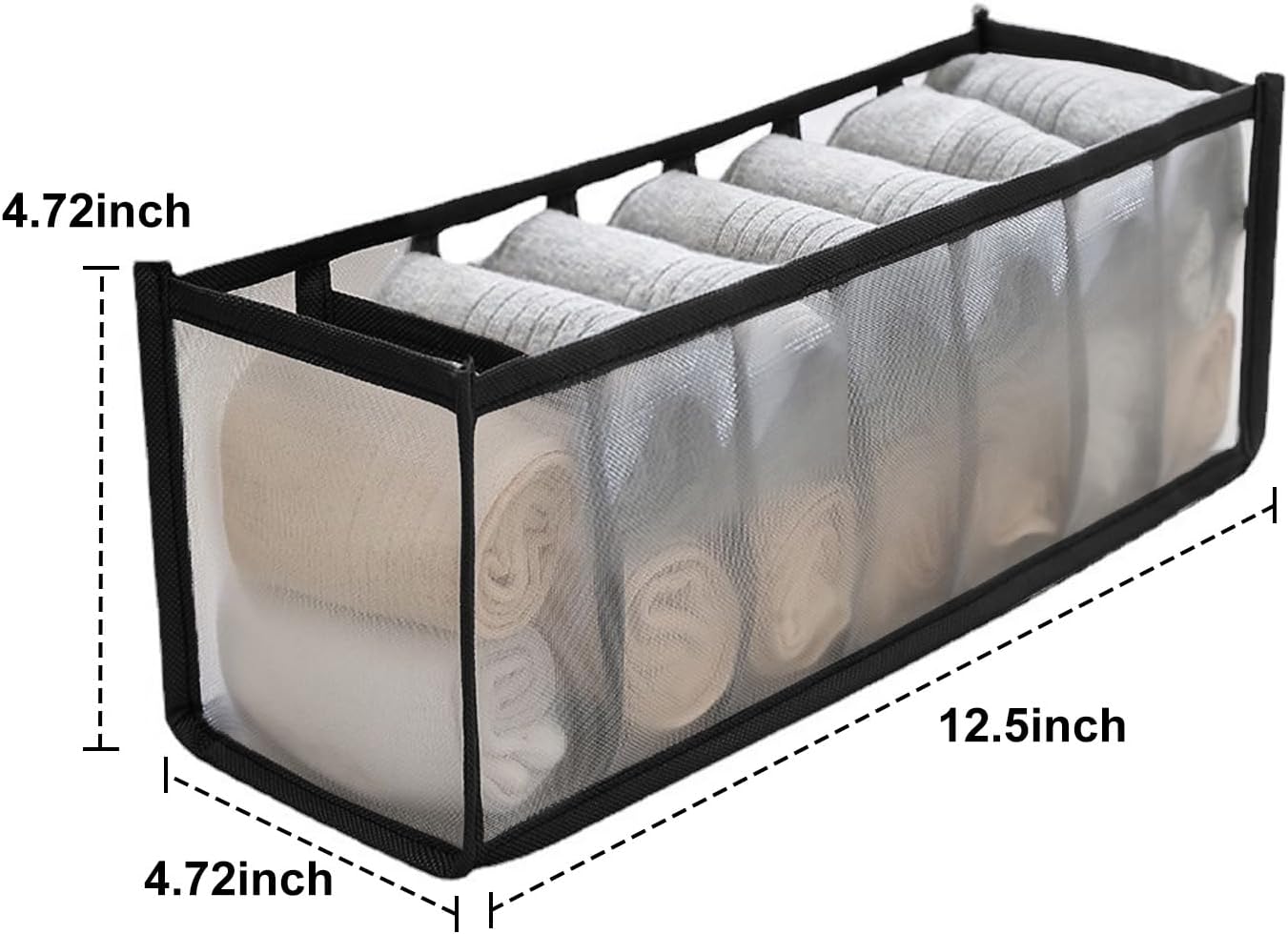 7-Compartment Underwear Storage Box with Breathable Nylon Mesh, Foldable Drawer Organizer for Socks, Lingerie, and Small Clothing Items