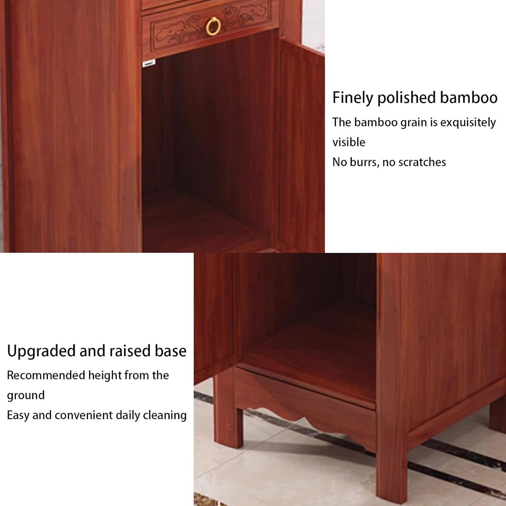 Large-Capacity Prayer Cabinet, Altar Table with Drawers, Solid Thickened Bamboo Board with Retro and Elegant Chinese carvings, Suitable for Entrance, Living Room, Bedroom 68cm