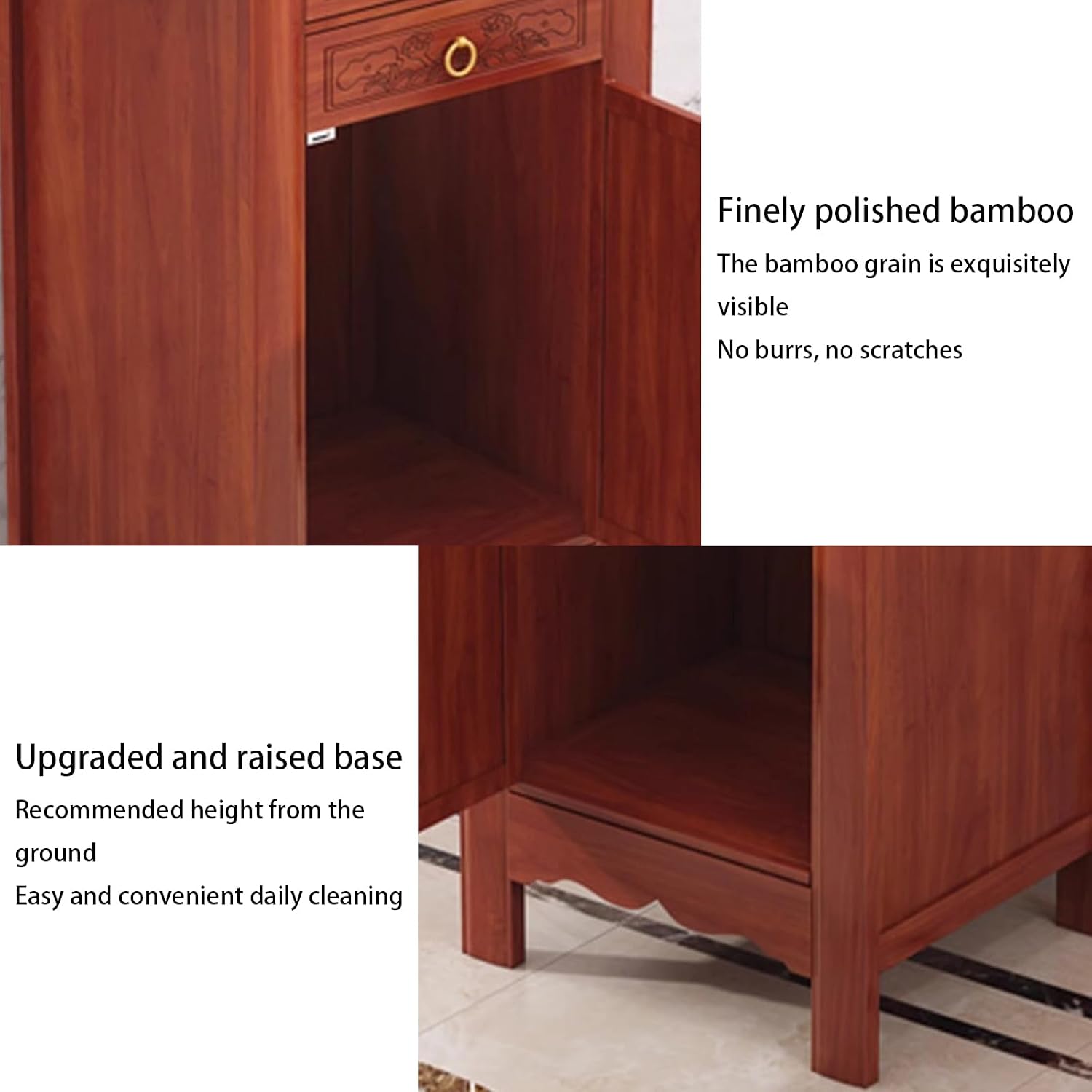 Large-Capacity Prayer Cabinet, Altar Table with Drawers, Solid Thickened Bamboo Board with Retro and Elegant Chinese carvings, Suitable for Entrance, Living Room, Bedroom 68cm