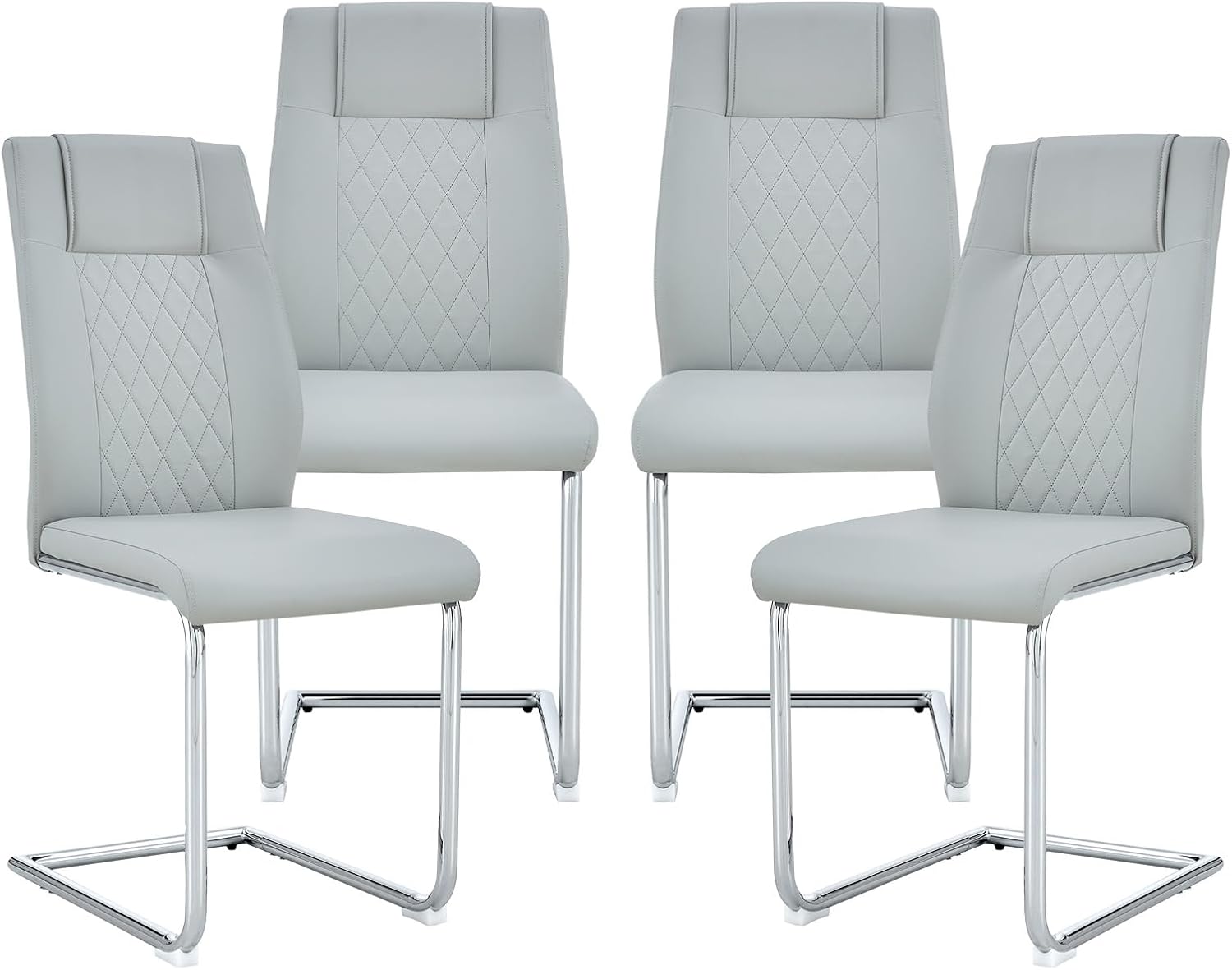cinkehome Modern Dining Chairs Set of 4 with Metal Legs, High Back Upholstered Armless Side Chair for Kitchen, Dining Room, Faux Leather