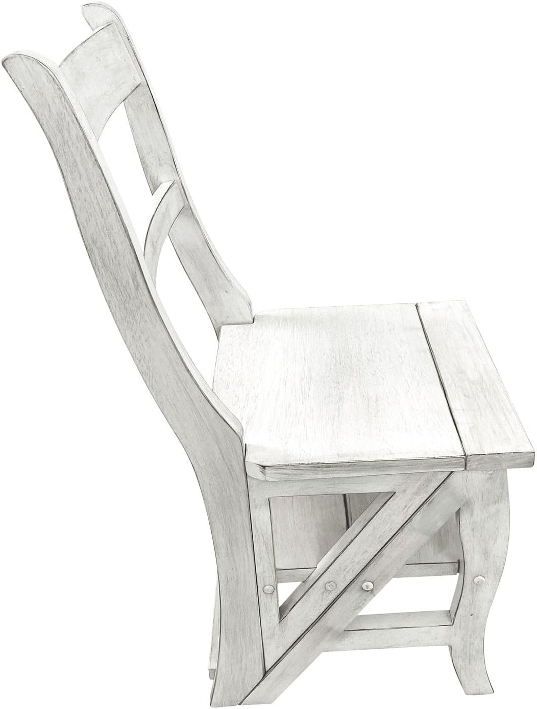 Carolina Chair & Table Antique Folding Library Ladder Chair - Convertible 2-in-1 Chair, Foldable Ladder Seat with Storage Shelf - Multifunctional Furniture for Bedroom, Dining (Antique White)