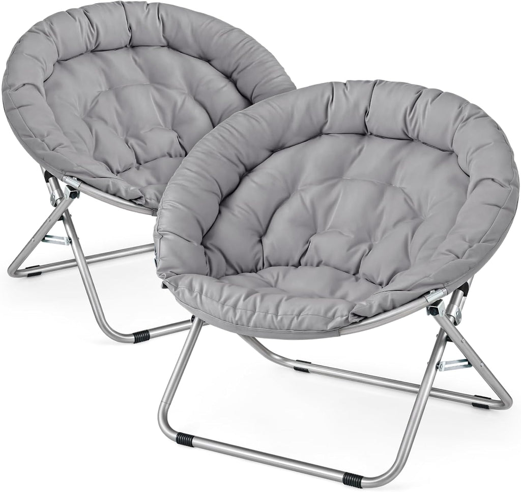 Magshion Oversized Folding Saucer Chair for Adults, Durable 600D Oxford Fabric & Sturdy Metal Frame, Comfy Circle Chair for Bedroom, Dorm, or Living Room (Grey, Set of 2)