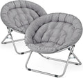 Magshion Oversized Folding Saucer Chair for Adults, Durable 600D Oxford Fabric & Sturdy Metal Frame, Comfy Circle Chair for Bedroom, Dorm, or Living Room (Grey, Set of 2)