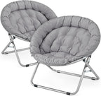 Magshion Oversized Folding Saucer Chair for Adults, Durable 600D Oxford Fabric & Sturdy Metal Frame, Comfy Circle Chair for Bedroom, Dorm, or Living Room (Grey, Set of 2)