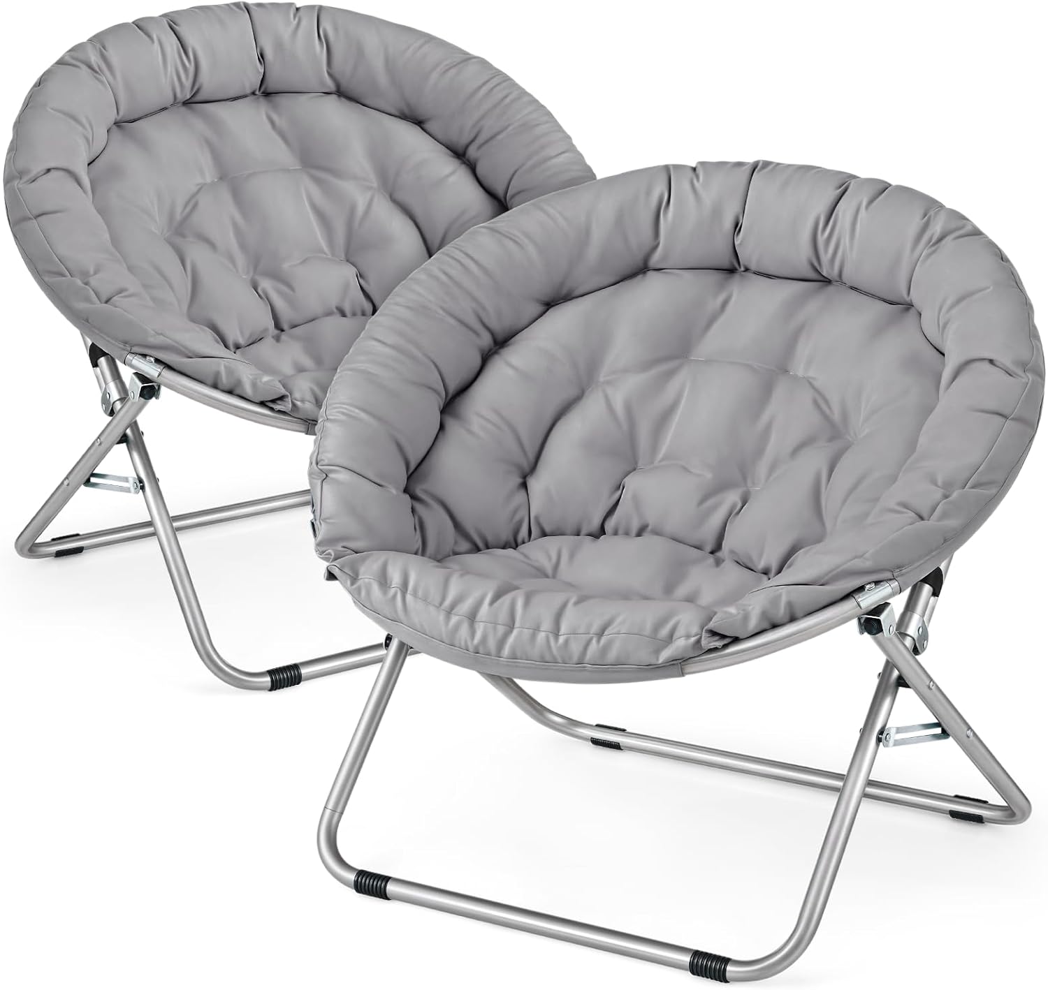 Magshion Oversized Folding Saucer Chair for Adults, Durable 600D Oxford Fabric & Sturdy Metal Frame, Comfy Circle Chair for Bedroom, Dorm, or Living Room (Grey, Set of 2)