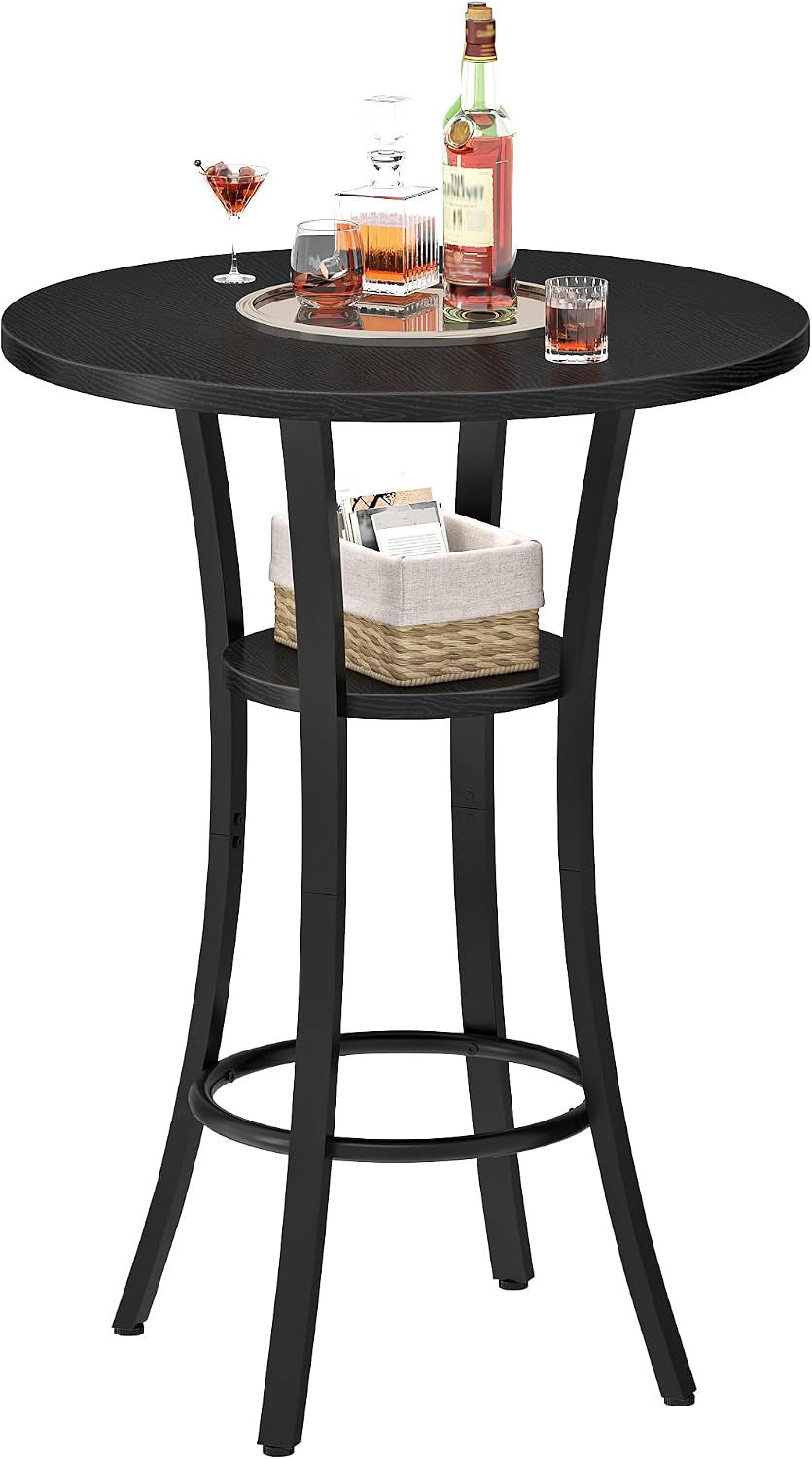 CHOEZON Round Bar Table, 2-Tier High Top & Counter Height Dining Table, Small Kitchen Dining Tables, for Bistro, Pub, Kitchen, Living Room, Black TBT03BB