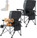 Timber Ridge Aluminum Oversized Camping Chair with Lumbar Support up to 500lbs, Heavy Duty Folding High Back Chair for Adults, Cup Holder, Cooler Bag, Side Pocket, 2 Pack