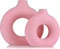 Pink Vase Decor Donut Vase Set of 2 - Circle Hollow Vases, Modern Matte Ceramic Vases for Entryway Living Room Bedroom Dining Table Centerpiece Office Home Decor