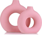 Pink Vase Decor Donut Vase Set of 2 - Circle Hollow Vases, Modern Matte Ceramic Vases for Entryway Living Room Bedroom Dining Table Centerpiece Office Home Decor