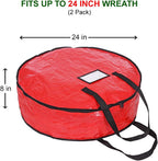 ProPik Christmas Wreath Storage Bag 24" - Garland Holiday Container with Tear Resistant Material - Featuring Heavy Duty Handles and Transparent Card Slot - 2 Pack (24 Inch, Red)