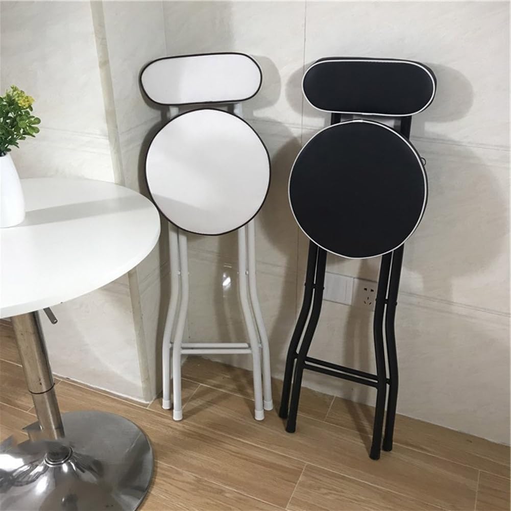 Portable Folding Stool with Padded Seat Backrest and Footrest Foldable Bar Chair for Adults Collapsible Round(Black,Sitting Height:60cm/24)
