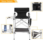 mefeir 31" Tall Folding Directors Chair with Side Table Storage Bag,Portable Makeup Artist Bar Height, Aluminum Frame 300 lbs Capacity, 19.2" D x 23.6" W x 45.6" H