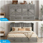 Mjkone Queen Murphy Bed, Cabinet Beds Queen Size with Tri-Fold Mattress Included, Charging Station, Hidden Storage Drawers, Space Saving Murphy Chest Beds, Cabinet Guest Wall Bed for Apartment, Grey