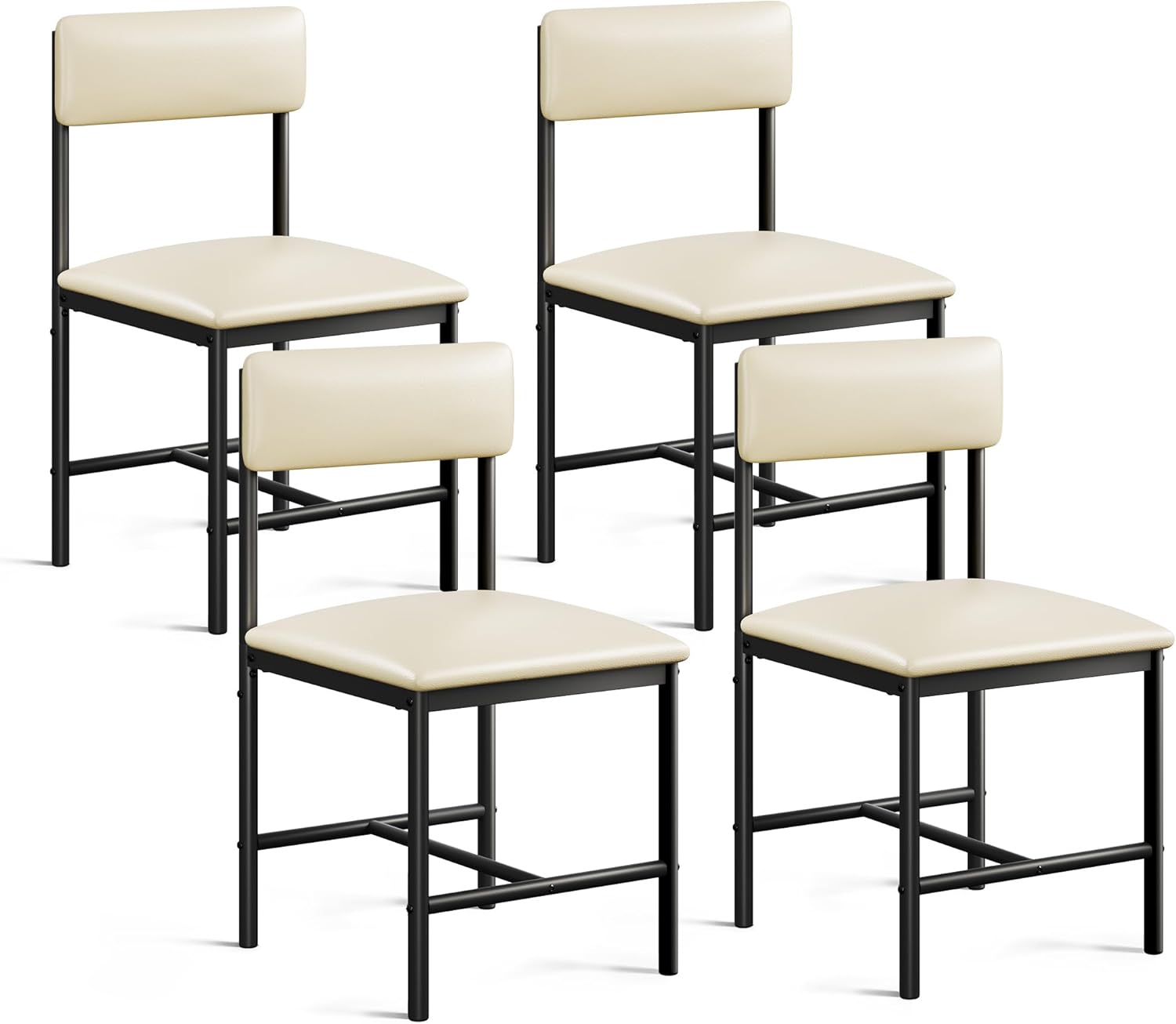 DWVO Dining Room Chairs Set of 4, White Modern Dining Chairs with Upholstered Faux Leather Cushion Seat Backrest, Kitchen Chairs with Metal Legs for Living Room Restaurant