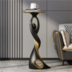 Special Metal End Table with Tray Top, Modern Creative Resin Statue, Floor-Standing Dancing People Sculpture Tray for Living Room(Black)