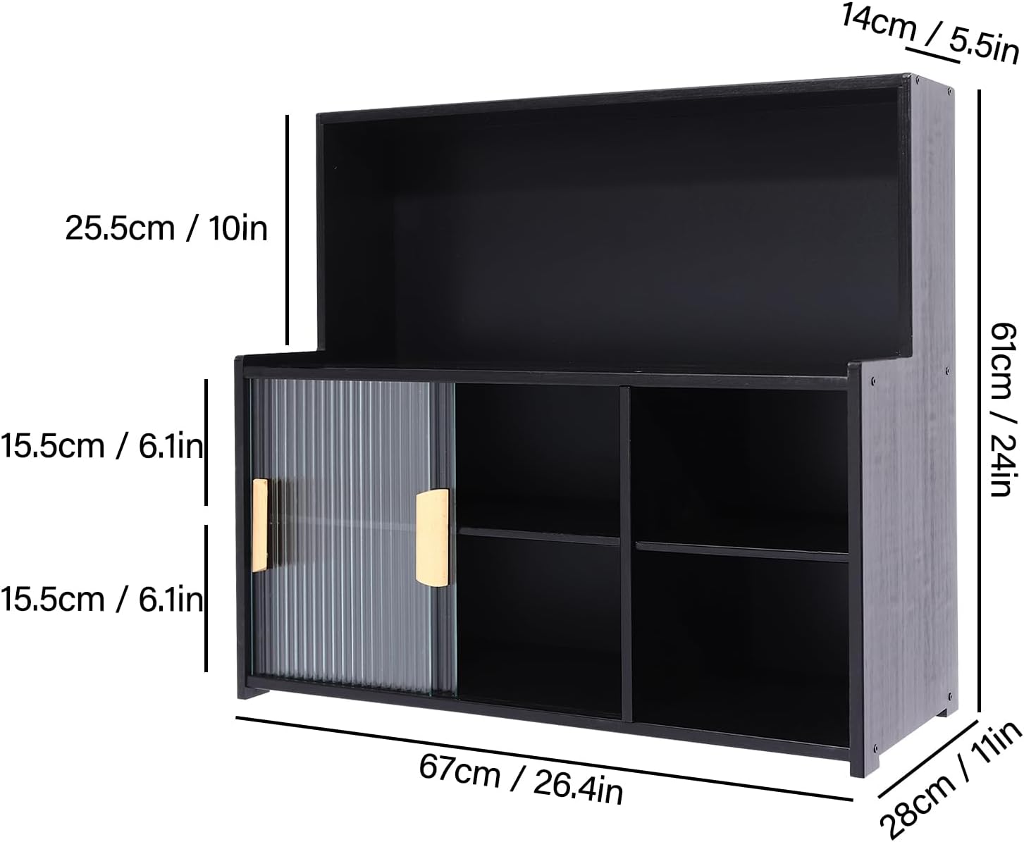 3-Tier Small Kitchen Pantry Sideboard Cabinet with Sliding Glass Doors,Countertop Storage Cabinet,Dining Cupboard for Kitchen,Dining Room,Spice,Bottles,Bowl