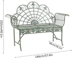 Garden Retro Rural Style Courtyard Bench, Green Cast Iron 57.4-inch Outdoor Garden Bench, 2-Person Foldable Leisure Chair Seat