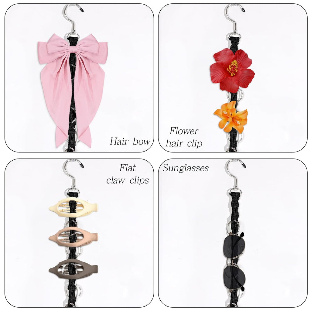 SNOWSTAR Macrame Hair Claw Clip Organizer with Rotating Hook and 20 Metal Rings,Hanging Hair Clip Holder and Storage for Women Girls,Claw Clips Hanger Home Decor for Wall,Door,Closet (Black1PCS)