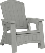 Suncast Outdoor Patio Adirondack Chair with 8 Gallons of Under-Seat Storage, Stylish Faux Wood Outdoor Storage Chair, Dove Gra