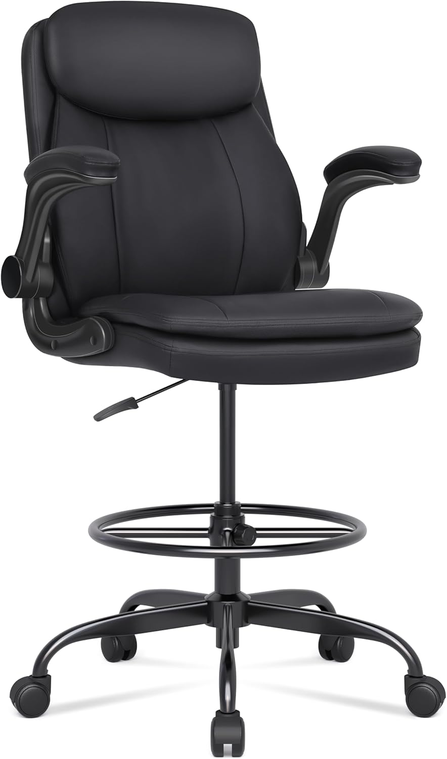 Misolant Drafting Chair, Tall Office Chair for Standing Desk, High Leather Executive Office Chair with Adjustable Height and Flip-up Armrest for Counter Height Desk