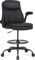 Misolant Drafting Chair, Tall Office Chair for Standing Desk, High Leather Executive Office Chair with Adjustable Height and Flip-up Armrest for Counter Height Desk