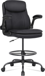 Misolant Drafting Chair, Tall Office Chair for Standing Desk, High Leather Executive Office Chair with Adjustable Height and Flip-up Armrest for Counter Height Desk