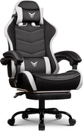 GTPLAYER Gaming Chair High Back Computer Chairs with Foot Rest for Adults, Ergonomic Height Adjustable Recliner Chair 300lbs with Linkage Armrest and Lumbar Support for Home Office, White