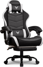GTPLAYER Gaming Chair High Back Computer Chairs with Foot Rest for Adults, Ergonomic Height Adjustable Recliner Chair 300lbs with Linkage Armrest and Lumbar Support for Home Office, White