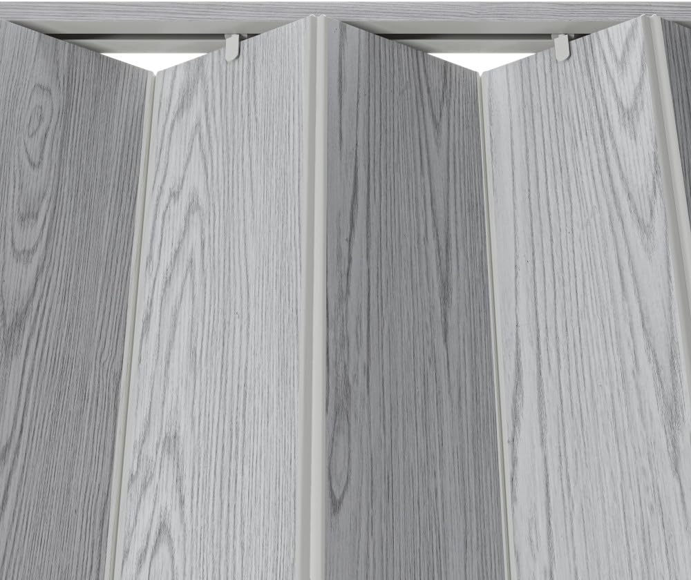 36 x 80 Inch Accordion Door - PVC Foldable Interior Folding Door with Trimmable Height, Track Hardware Kit, Magnetic Closure for Closet Bedroom Room Divider, Grey