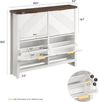 ONBRILL Shoe Cabinet with 4 Flip Drawers, 16-24 Pairs Shoe Organizer with Symmetric Groove Pattern, Freestanding Slim Hidden Shoe Storage Cabinet for Entryway, Hallway (White)