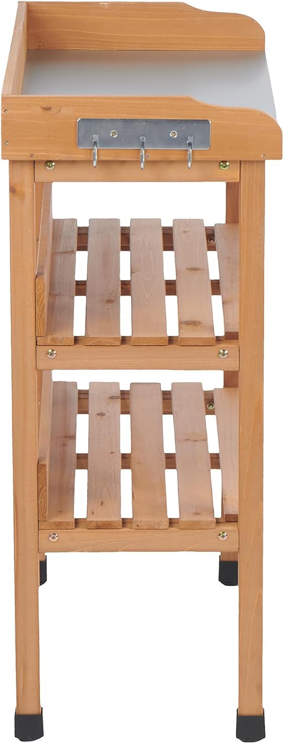 Potting Bench Table, All-Weather Garden Table Work Station, Wood Outdoor Potting Table for Garden, Yard, Balcony, Easy Assembly (Light Brown)