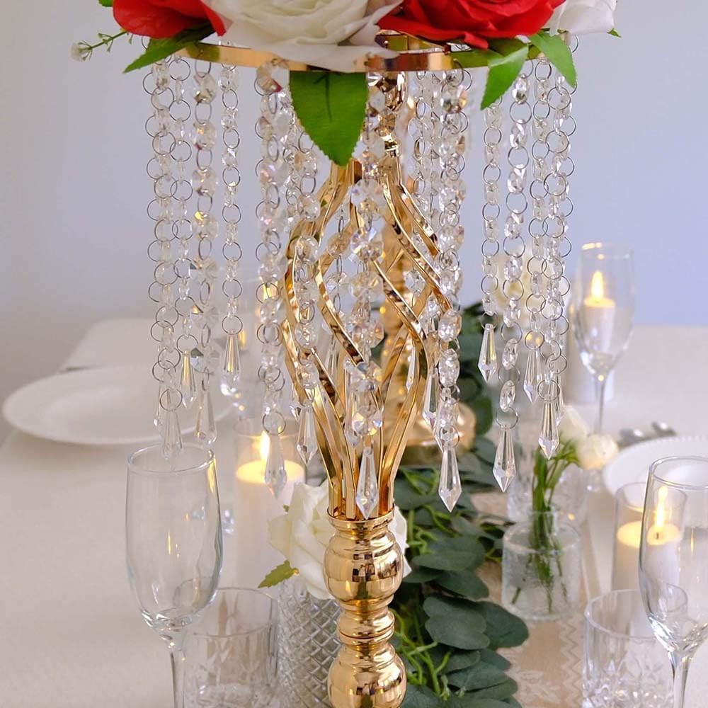 6 pcs 21.65 Inch Wedding Gold Flower Centerpieces Crystal Metal Flower Vase Wedding Centerpieces for Tables Decorations