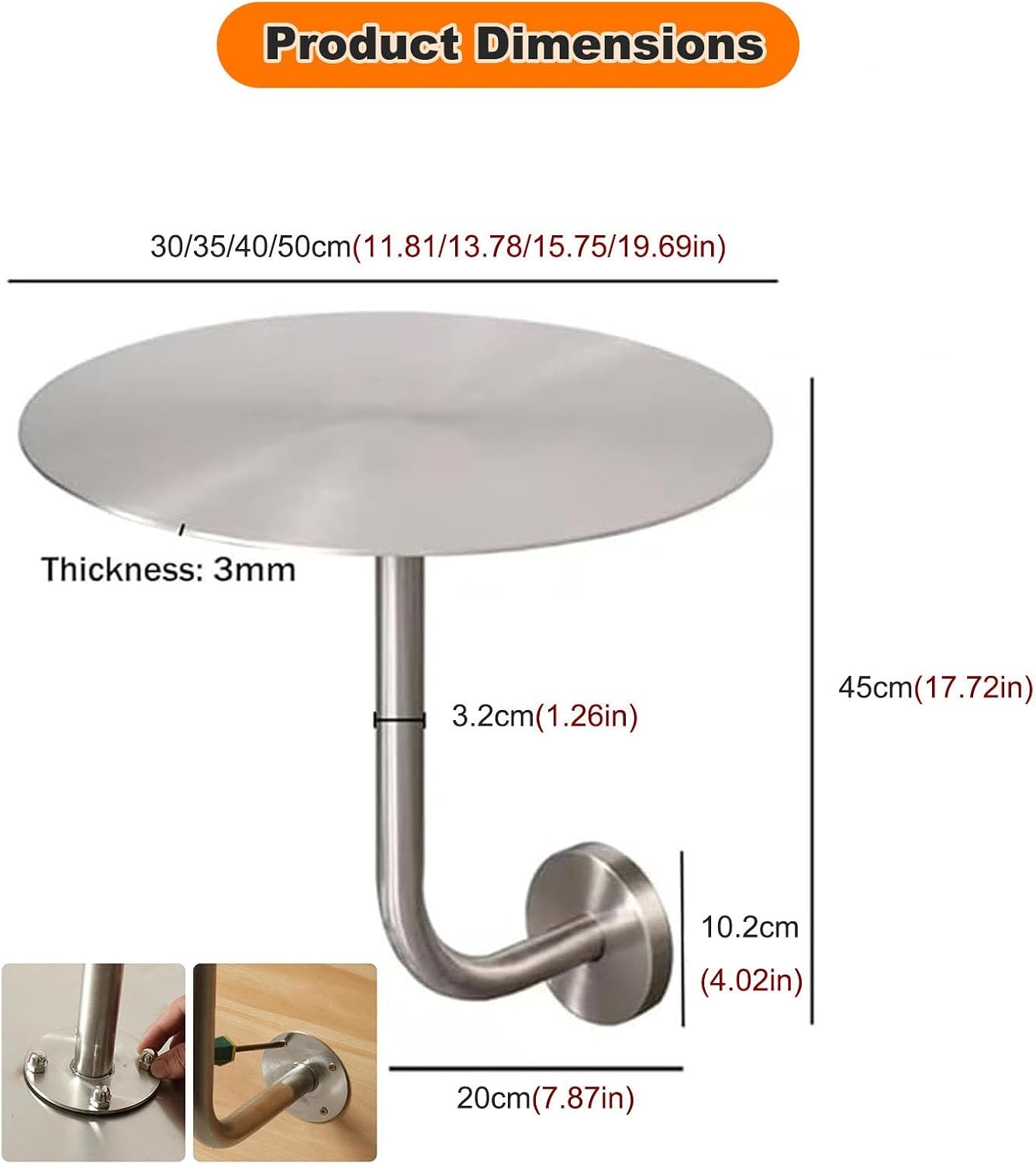 Floating Coffee Table,Wall Mounted Round End Table for Pub & Juice Bar,Space Saving L-Bracket Hanging Nightstand(Dia 40cm(16in))