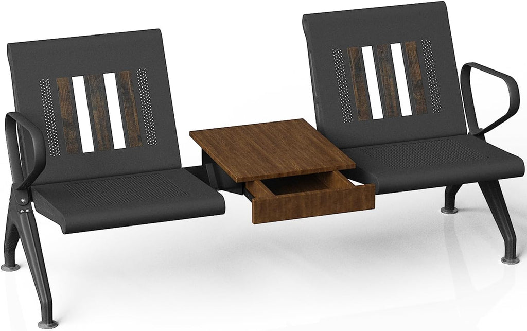 wonline Waiting Room Chairs 2 Seat w/Table, Waiting Room Chairs with Arm, Office Furniture Lobby Conference Reception Bench Office Guest Seating for Clinic Airport Hospital Barber Salon Bank